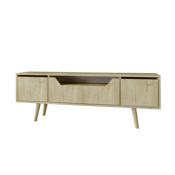 Meuble TV moderne 3 portes effet bois clair 150 cm MARFA