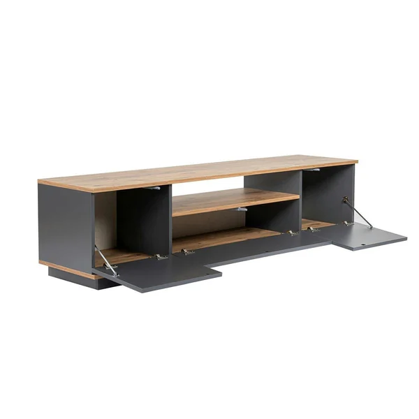 Meuble TV moderne 3 portes gris foncé et effet pin MARFA