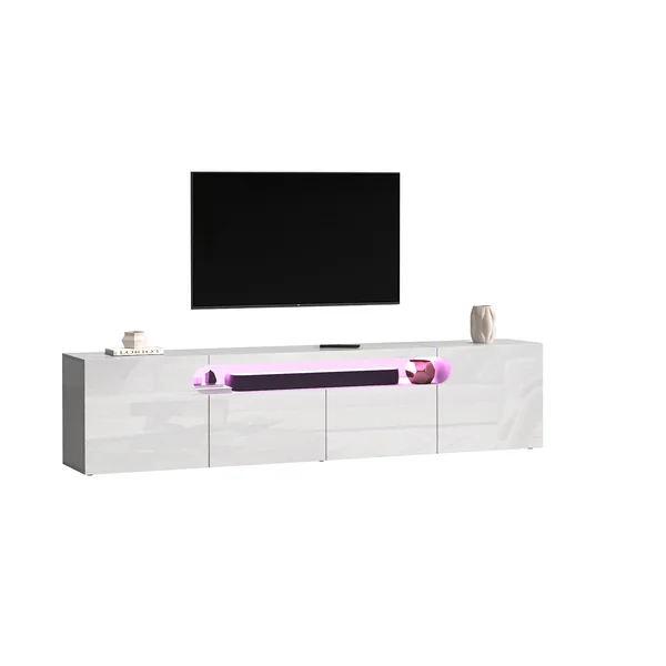 Meuble TV moderne 4 portes blanc brillant Regina