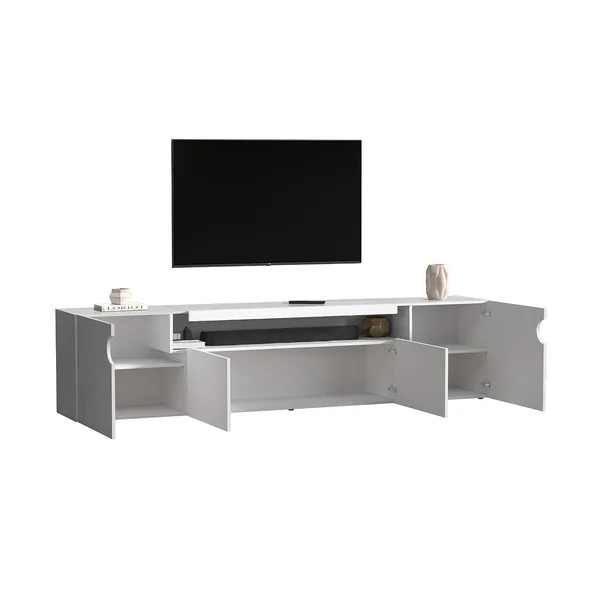 Meuble TV moderne 4 portes blanc brillant Regina