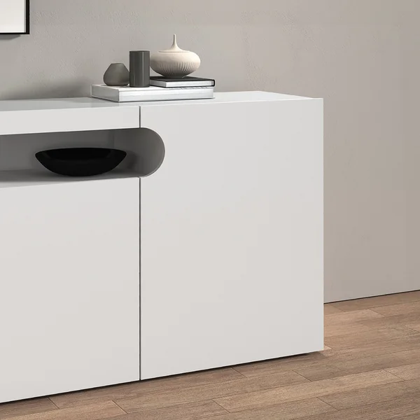 Meuble TV moderne 4 portes blanc brillant Regina