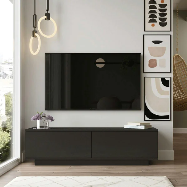 Meuble TV noir style design 2 portes abattantes MARFA