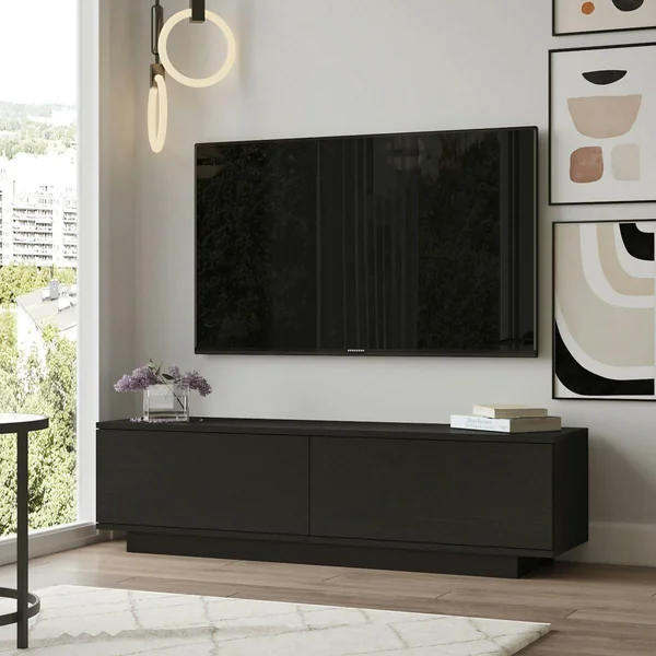 Meuble TV noir style design 2 portes abattantes MARFA
