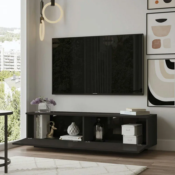 Meuble TV noir style design 2 portes abattantes MARFA