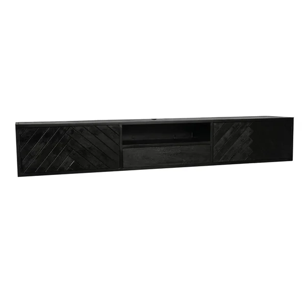Meuble TV noir suspendu en bois avec rangement 280 cm ALVERA