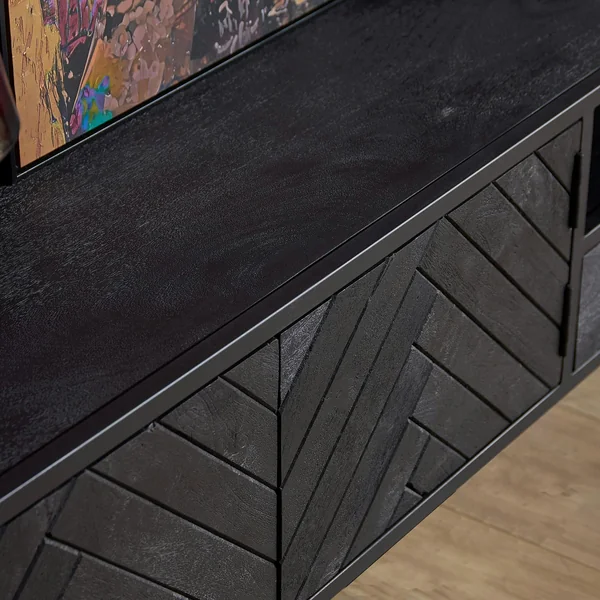 Meuble TV noir suspendu en bois avec rangement 280 cm ALVERA