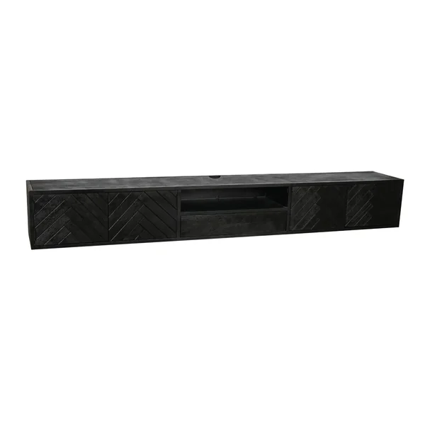 Meuble TV noir suspendu en bois avec rangement 280 cm ALVERA