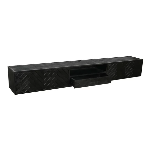 Meuble TV noir suspendu en bois avec rangement 280 cm ALVERA