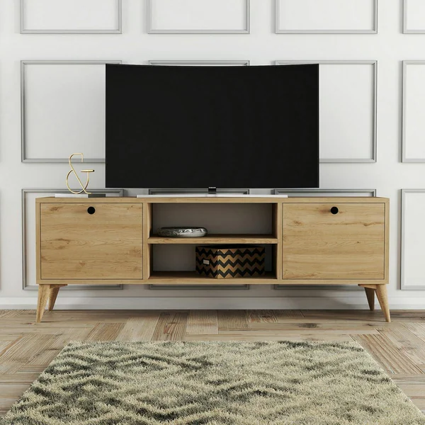 Meuble TV scandinave décor bois 2 portes 2 niches UMEA