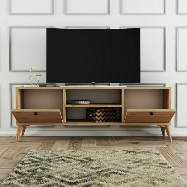 Meuble TV scandinave décor bois 2 portes 2 niches UMEA