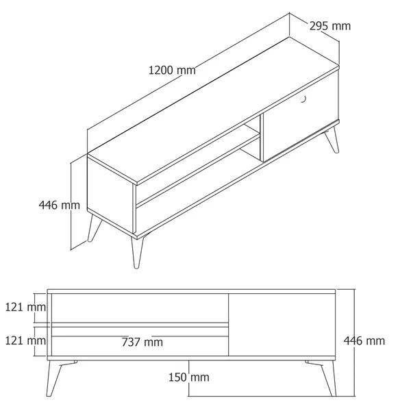 Meuble TV scandinave décor bois clair 1 porte 120 cm UMEA