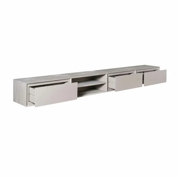 Meuble TV suspendu bois taupe 3 tiroirs 1 niche 200 cm AERA