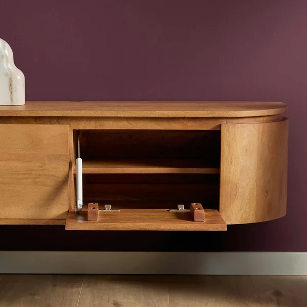 Meuble TV suspendu en bois, bords arrondis 160 cm AREZZO