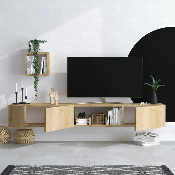 Meuble TV suspendu scandinave et étagère cube assortie MARFA