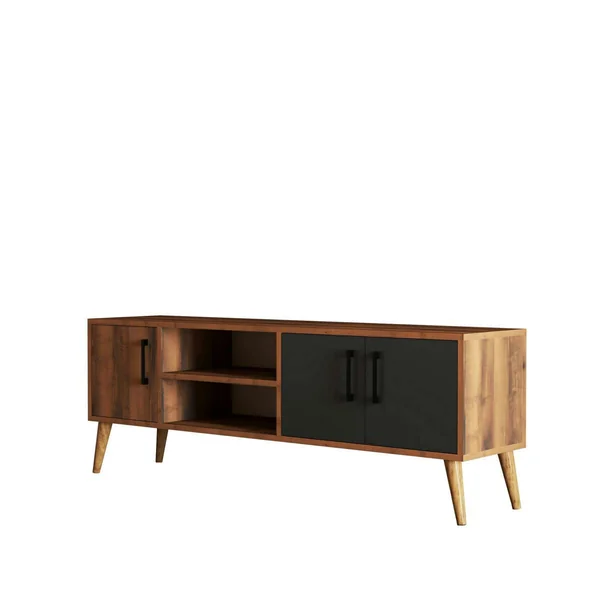 Meuble TV vintage décor bois foncé 2 portes grises UMEA