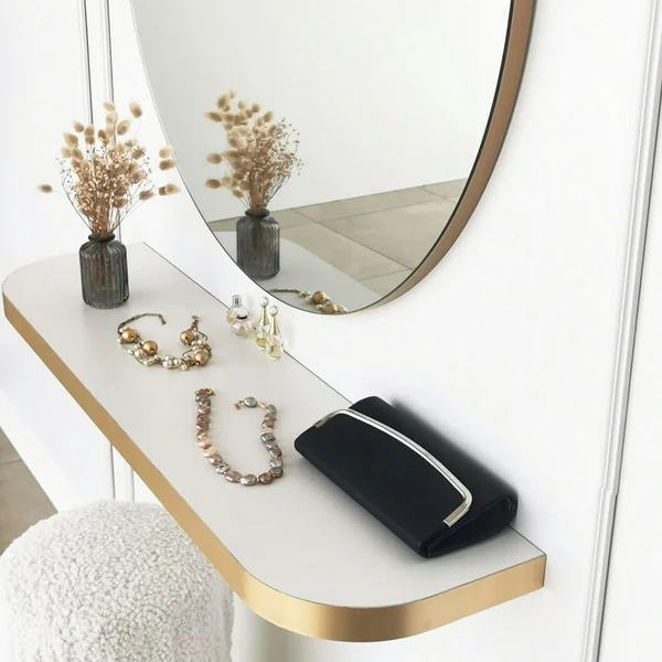 Miroir d'entrée rond bord doré Ø60 cm - style moderne CODY