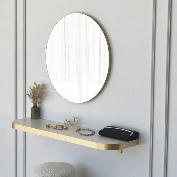 Miroir d'entrée rond bord doré Ø60 cm - style moderne CODY