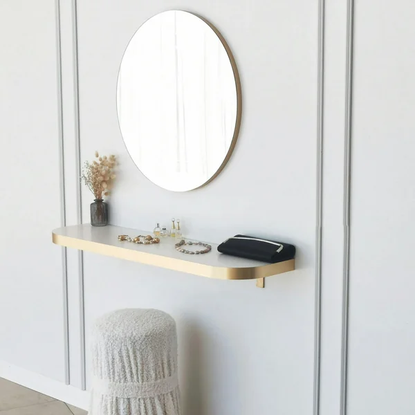 Miroir d'entrée rond bord doré Ø60 cm - style moderne CODY