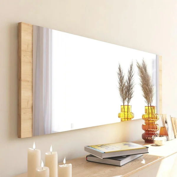 Miroir rectangulaire effet bois clair 120 cm - à poser ou suspendre CODY