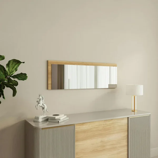 Miroir rectangulaire mural demi-cadre effet bois 120 cm CODY
