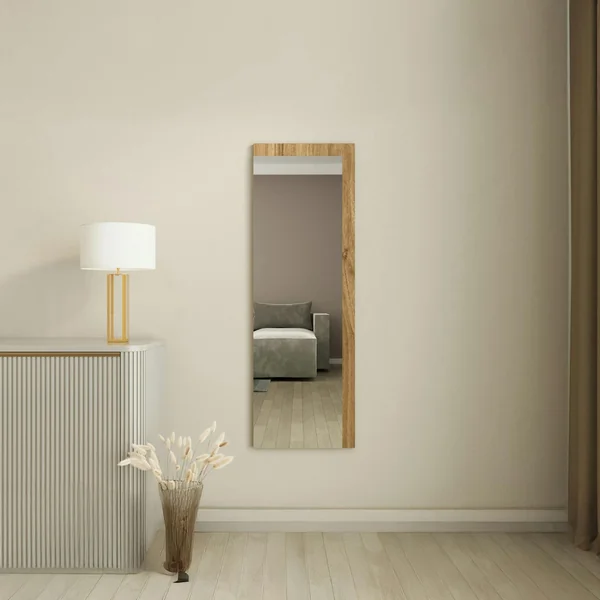 Miroir rectangulaire mural demi-cadre effet noyer 120 cm CODY