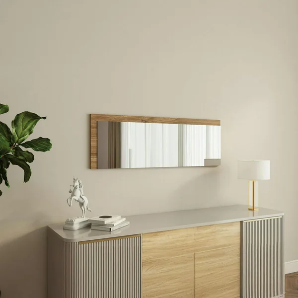 Miroir rectangulaire mural demi-cadre effet noyer 120 cm CODY