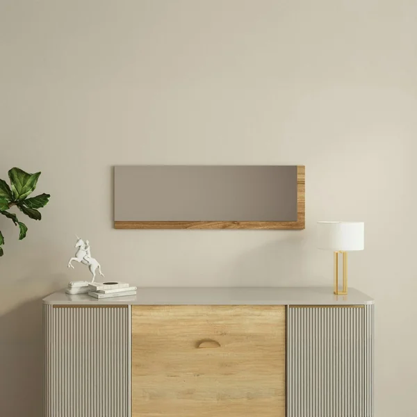 Miroir rectangulaire mural demi-cadre effet noyer 120 cm CODY