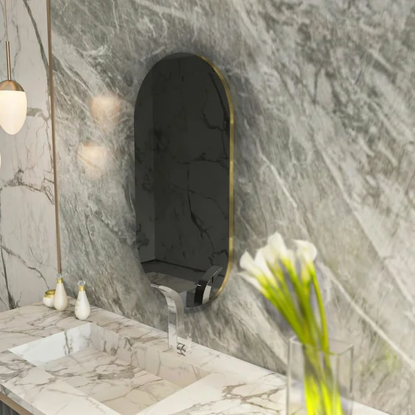 Miroir salle de bains ovale fumé, bordure dorée 85 cm CODY