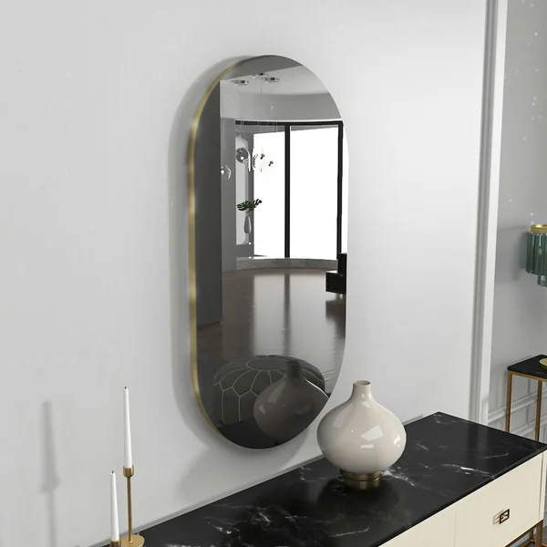 Miroir salle de bains ovale fumé, bordure dorée 85 cm CODY