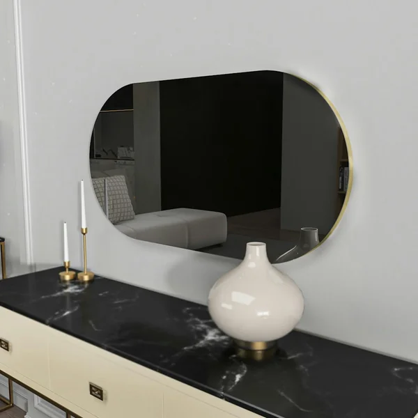 Miroir salle de bains ovale fumé, bordure dorée 85 cm CODY