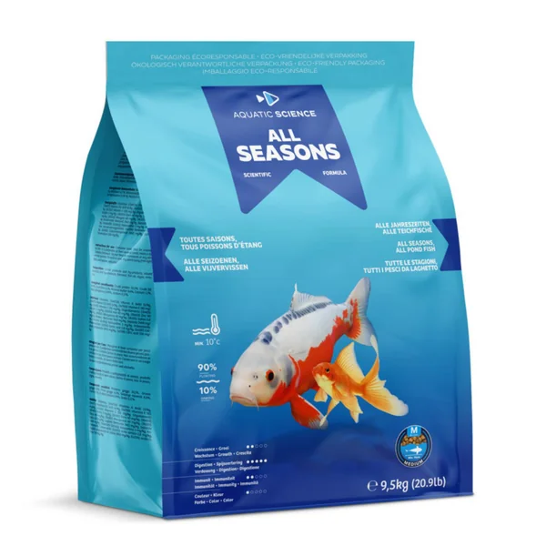 Nourriture annuelle pour poisson d'étang de minimum 15 cm de long Aquatic Science All Seasons - Taille M sac de 9,5 kg