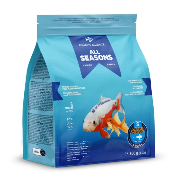 Nourriture annuelle pour poisson d'étang de minimum 7 cm de long Aquatic Science All Seasons - Taille S sac de 0,5 kg