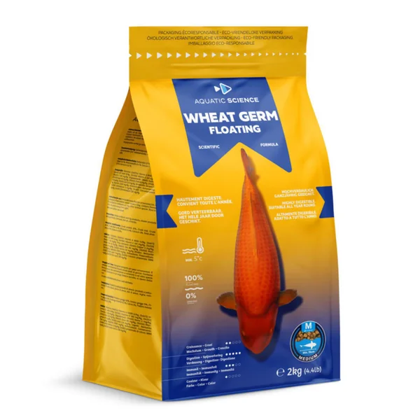 Nourriture complète pour koïs de minimum 15 cm de long Aquatic Science Wheat Germ Floating - Taille M sac de 2 kg