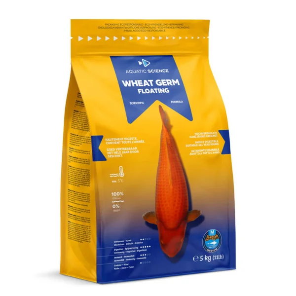 Nourriture complète pour koïs de minimum 15 cm de long Aquatic Science Wheat Germ Floating - Taille M sac de 5 kg