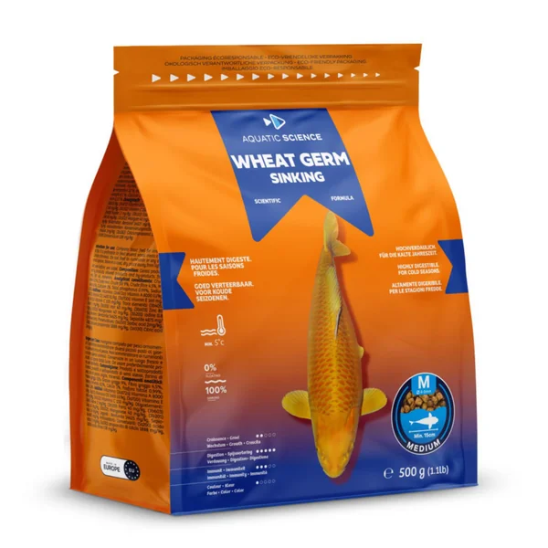 Nourriture complète pour koïs de minimum 15 cm de long Aquatic Science Wheat Germ Sinking - Taille M sac de 0,5 kg
