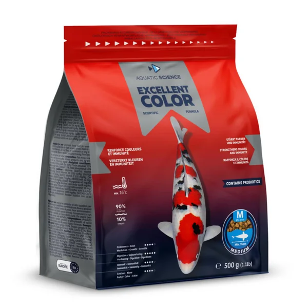 Nourriture complète premium pour koïs de minimum 15 cm de long Aquatic Science Excellent Color - Taille M sac de 0,5 kg