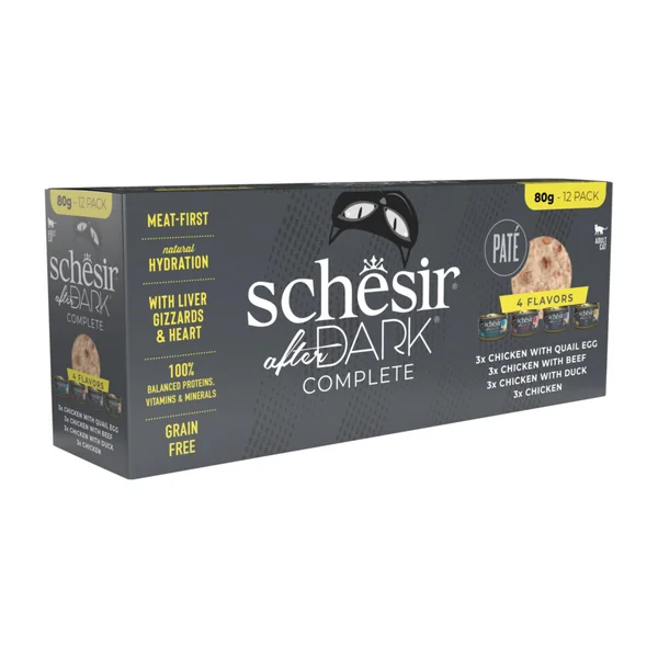 Pack multisaveurs alimentation humide pour chats Schesir After Dark - 12 x 80 g