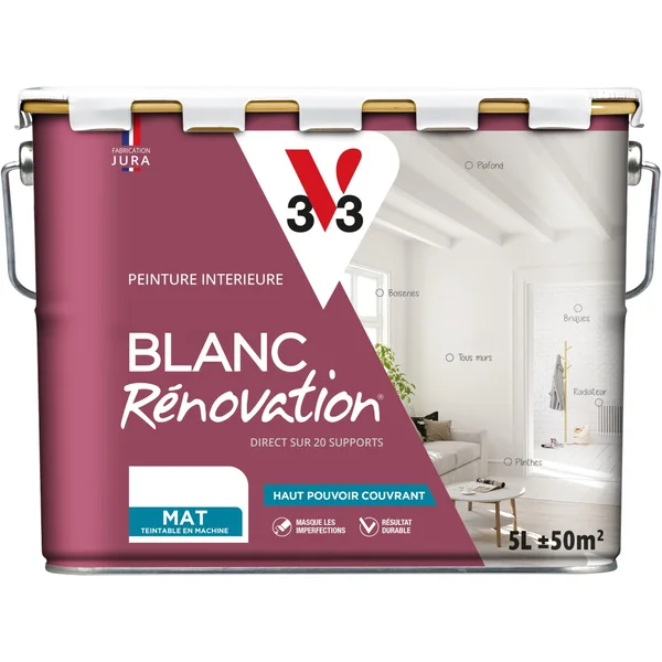 Peinture blanc rénovation mat 5 L V33