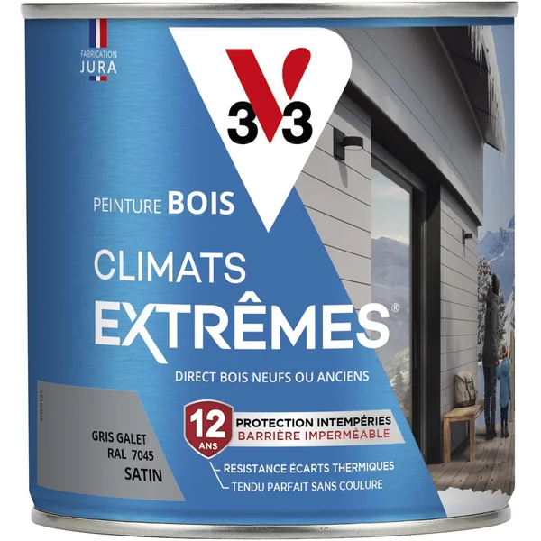 Peinture Bois Climats Extrêmes Gris Galet satin 0,5L