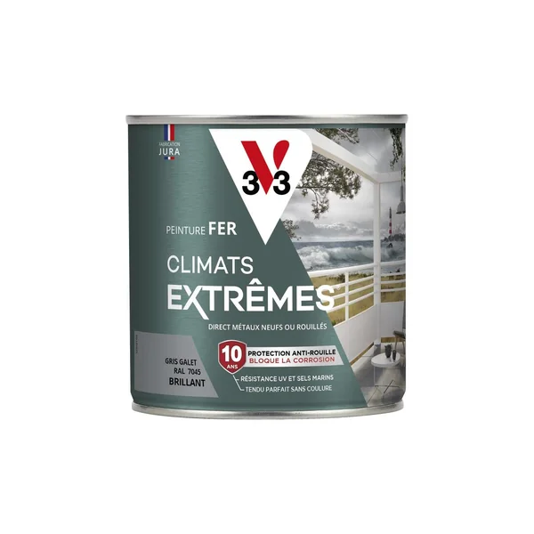Peinture fer Climats Extrêmes Brillant Gris galet 0.5L