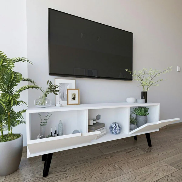 Petit meuble TV blanc 2 portes à poignées intégrées MARFA