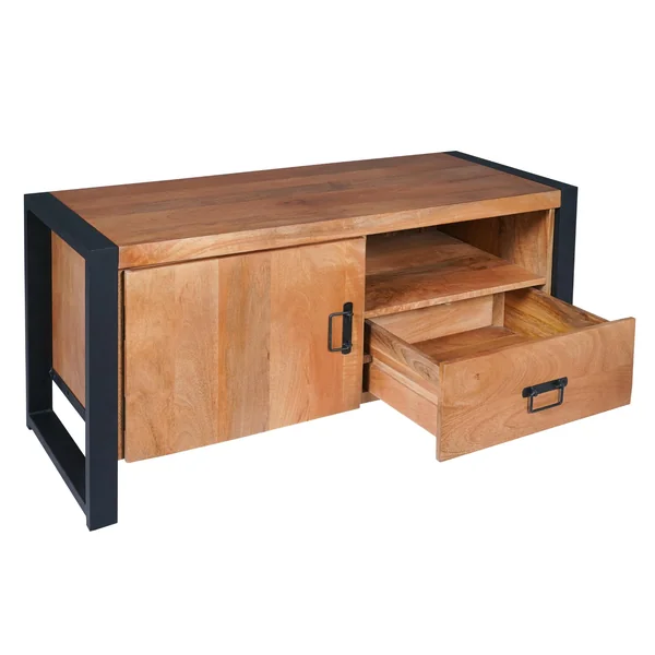 Petit meuble TV bois métal 1 tiroir 1 porte MILORA
