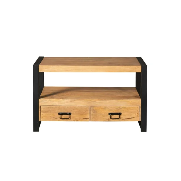 Petit meuble TV bois métal 2 tiroirs 120 cm MILORA