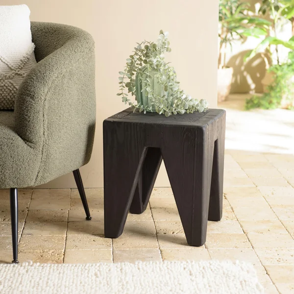Petit tabouret pin recyclé noir CRACOVIE