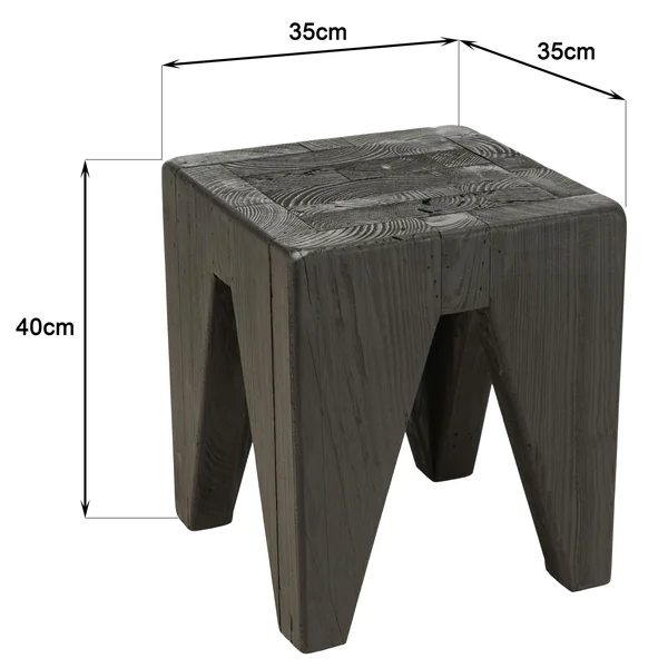 Petit tabouret pin recyclé noir CRACOVIE