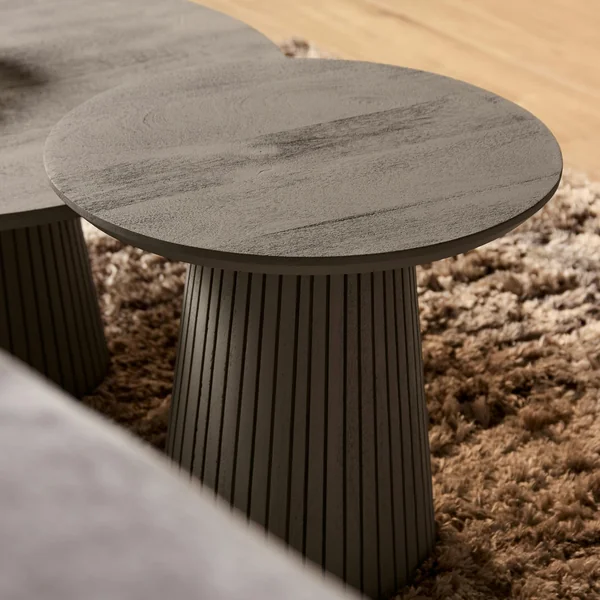 Petite table ronde bois gris à pied rainuré CALERO