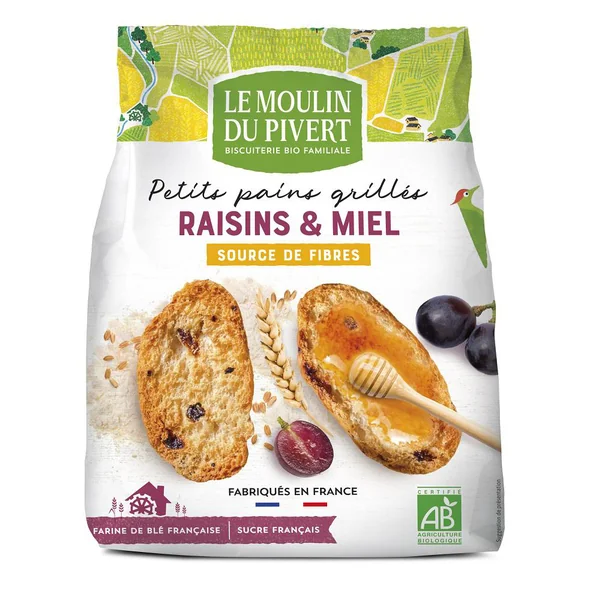 Petits pains grillés au miel et raisin bio 225 g