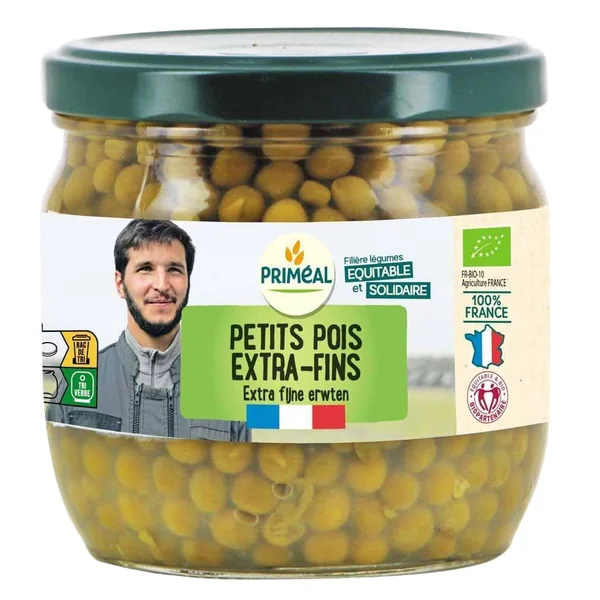 Petits pois extra fins bio de France en pot de 370 ml