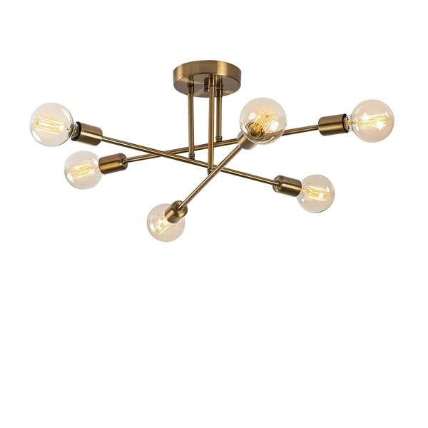 Plafonnier design doré, 6 lampes sur tiges MARATEA