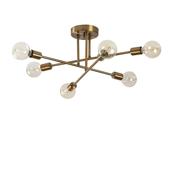 Plafonnier design doré, 6 lampes sur tiges MARATEA